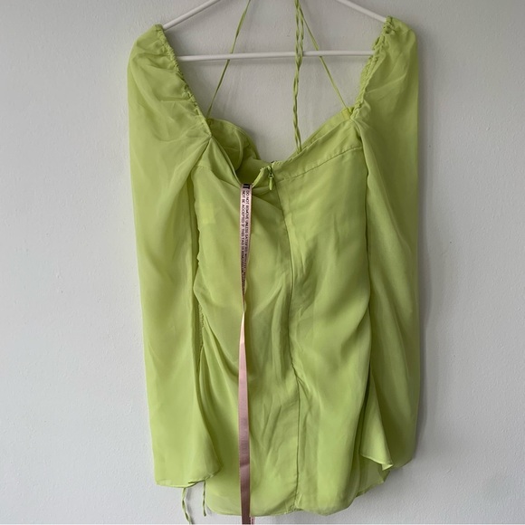 NWT House of CB Baby Lime Green Chiffon Cutout Halter Long Sleeve Mini Dress - Picture 7 of 11